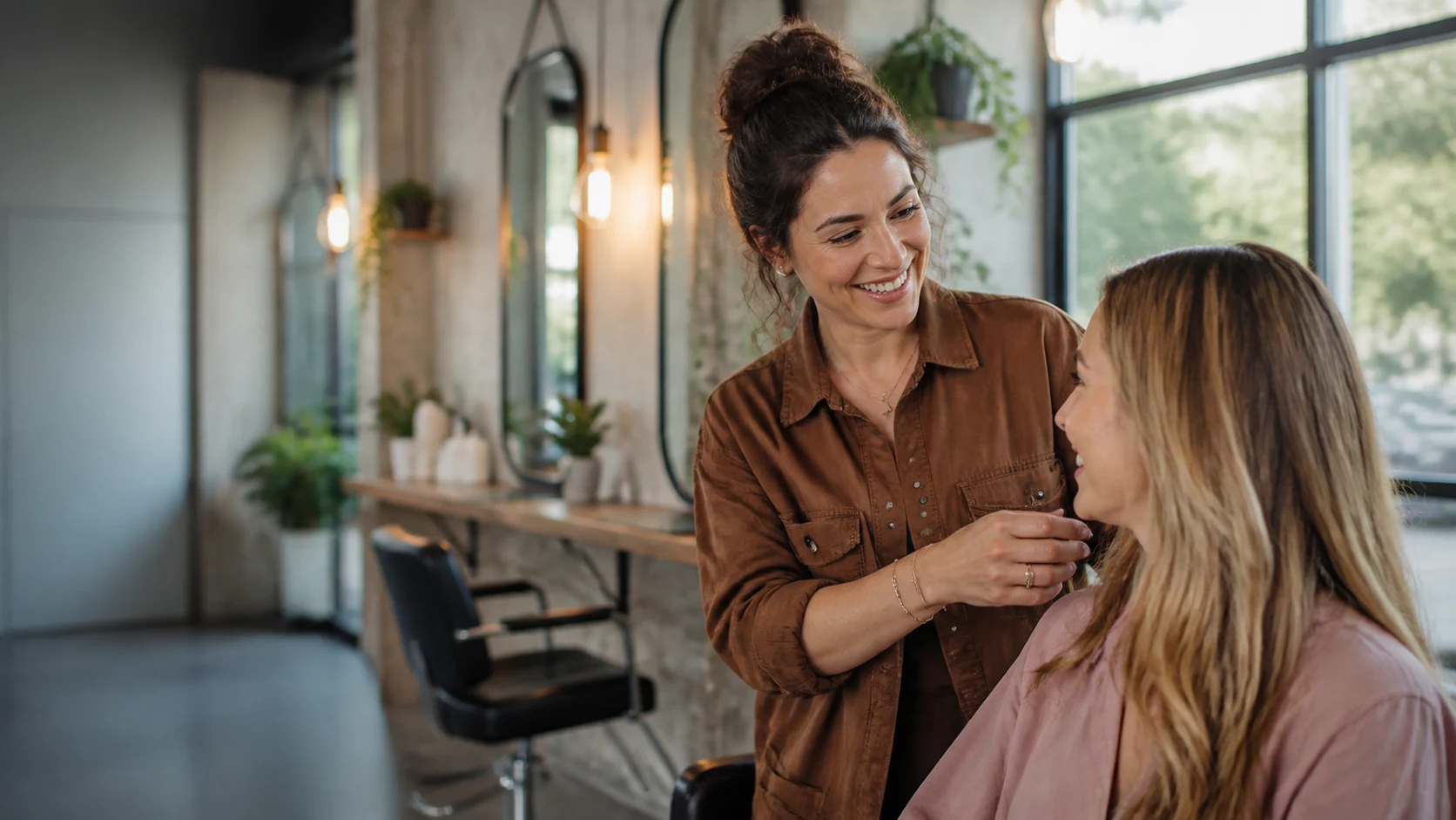 Beautyondernemer ontvangt een klant in haar frisse salon